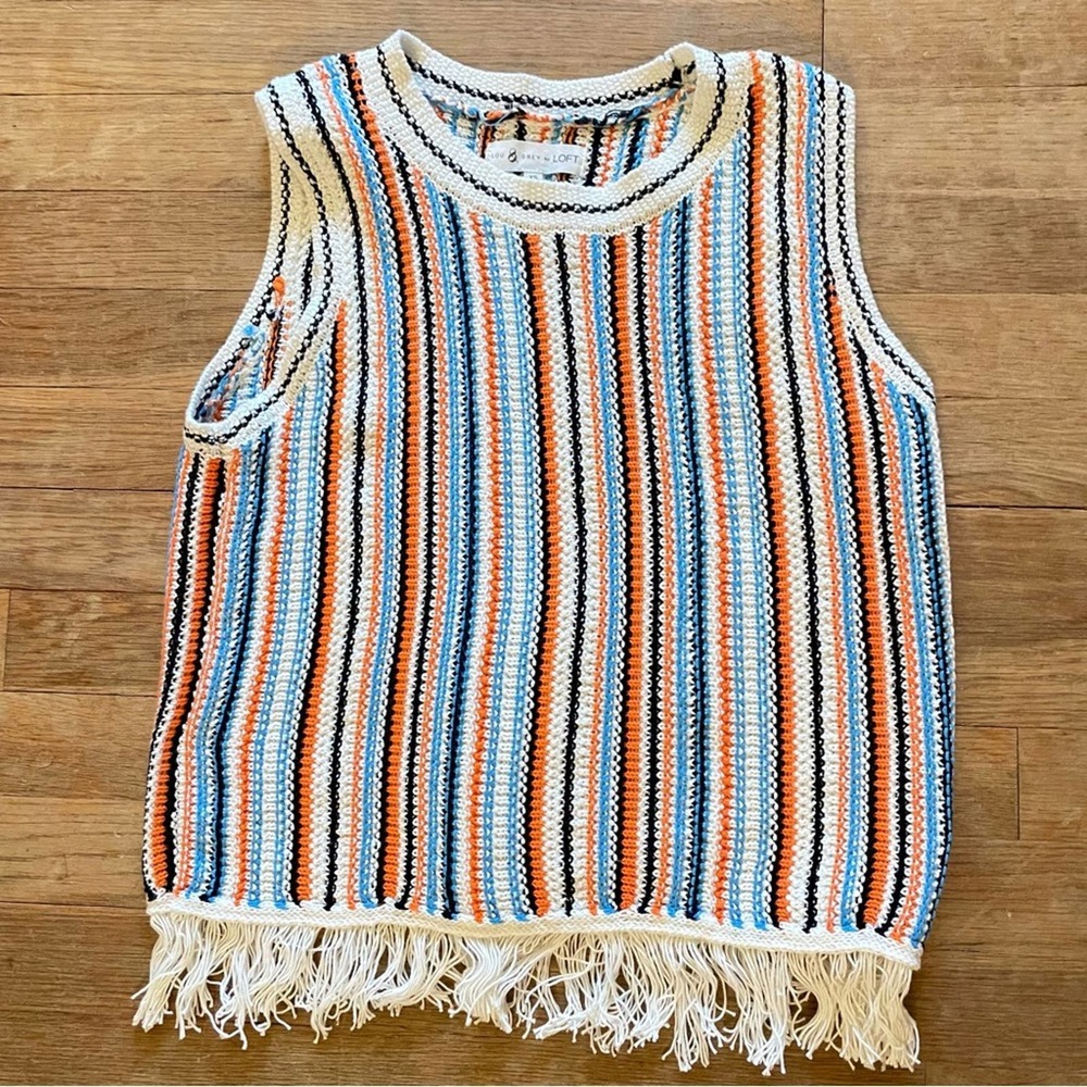 Lou & Grey for Loft striped sweater tank shirt top size extra small XS B18